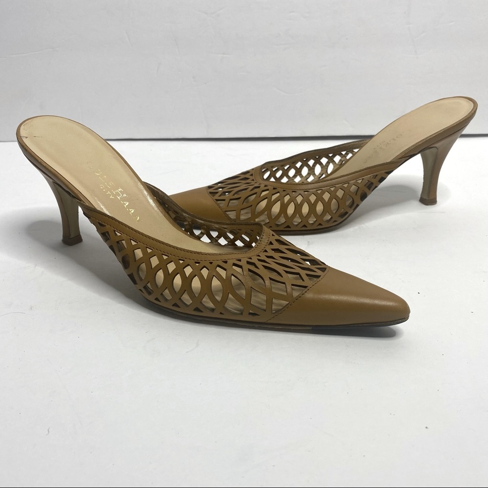 Cole Haan brown leather cutout slide on pointed toe mules Size 6.5